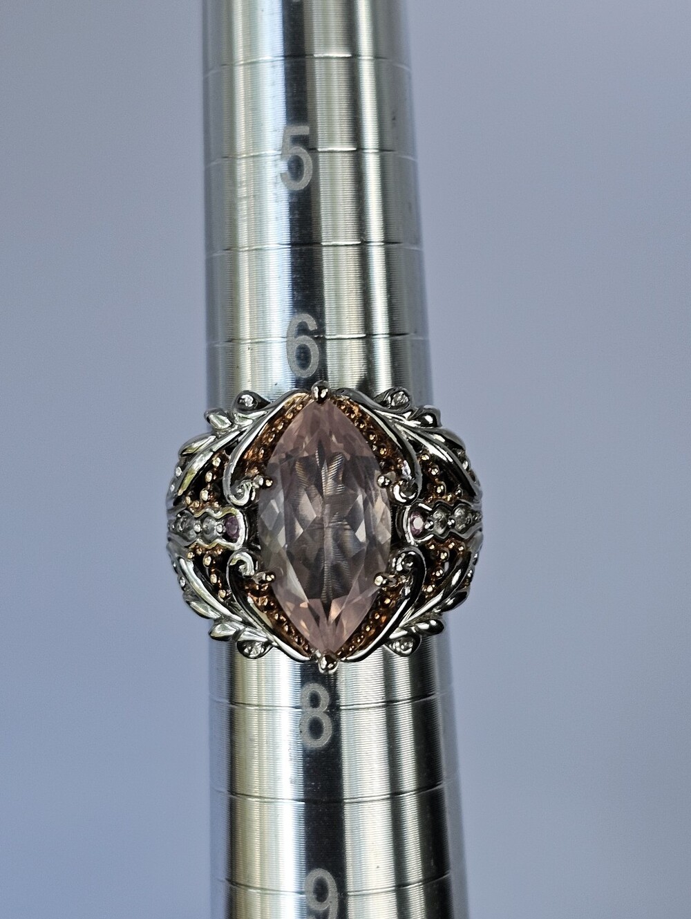 Retired Morganite & Pink Sapphire Ring Palladium Sterling Silver 18K Size 7! - Picture 6 of 9